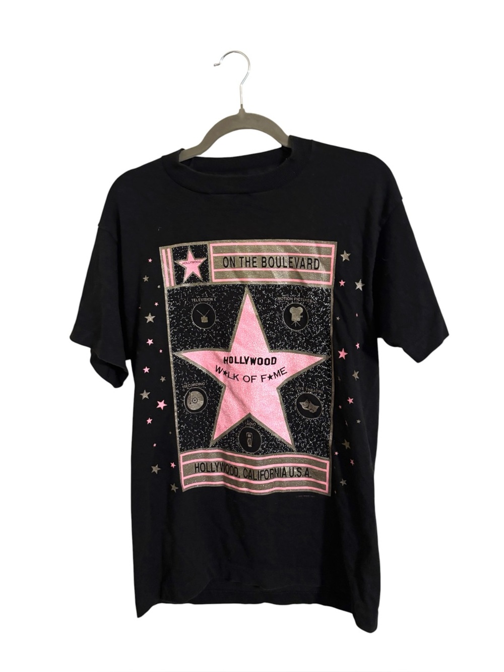 Vintage Pink Black Hollywood Walk of Fame T-Shirt Medium